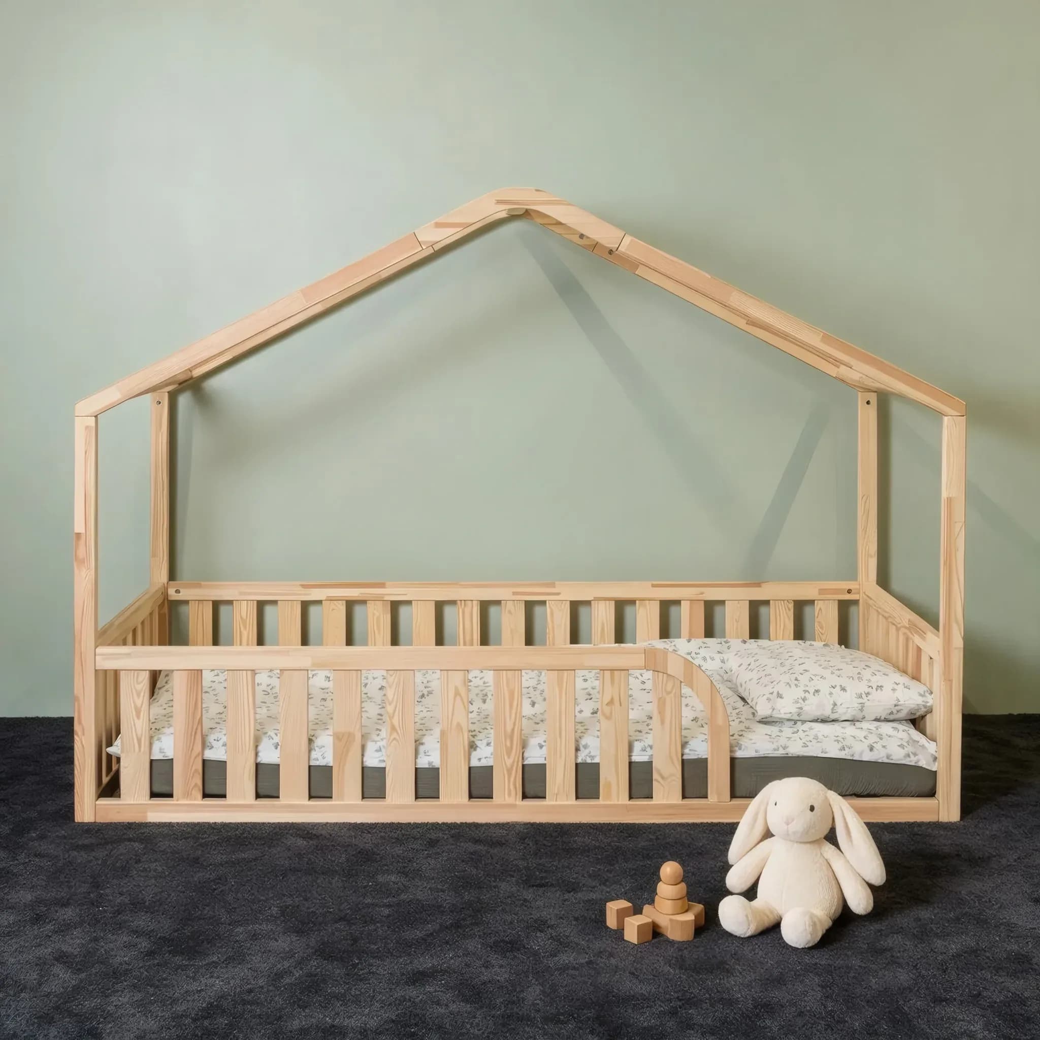 Bodenhausbett mit abgerundetem Dach und Rausfallschutz, Vorderansicht
